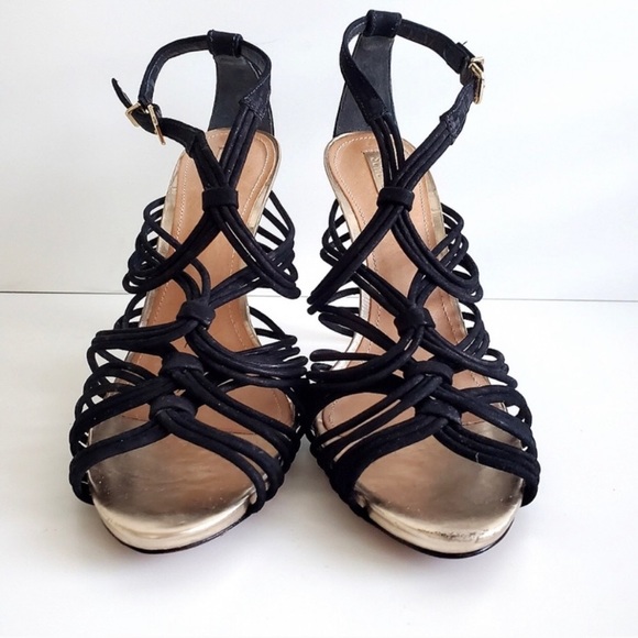 SCHUTZ || Strappy Gold Stiletto Sandals || Size 9 - Picture 2 of 6